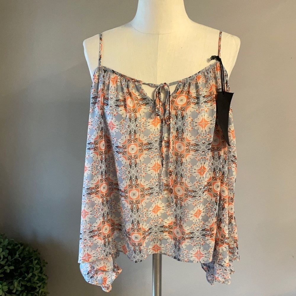 NWT CHLOE K OVERSIZED blouse SPAGHETTI STRAP, DROP BELL SLEEVE crop size S